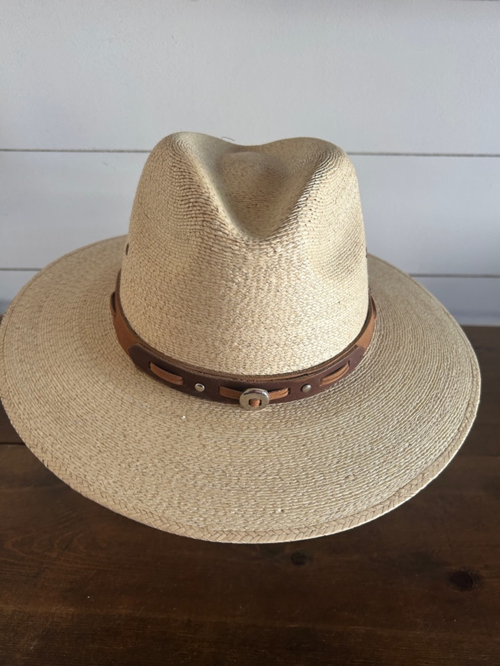 Stetson Natural Straw Fedora with Brown Leather Band